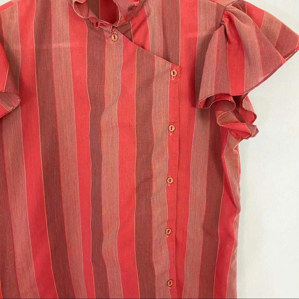 Vintage Red and Rust Striped Ruffle Blouse - Picture 3 of 13